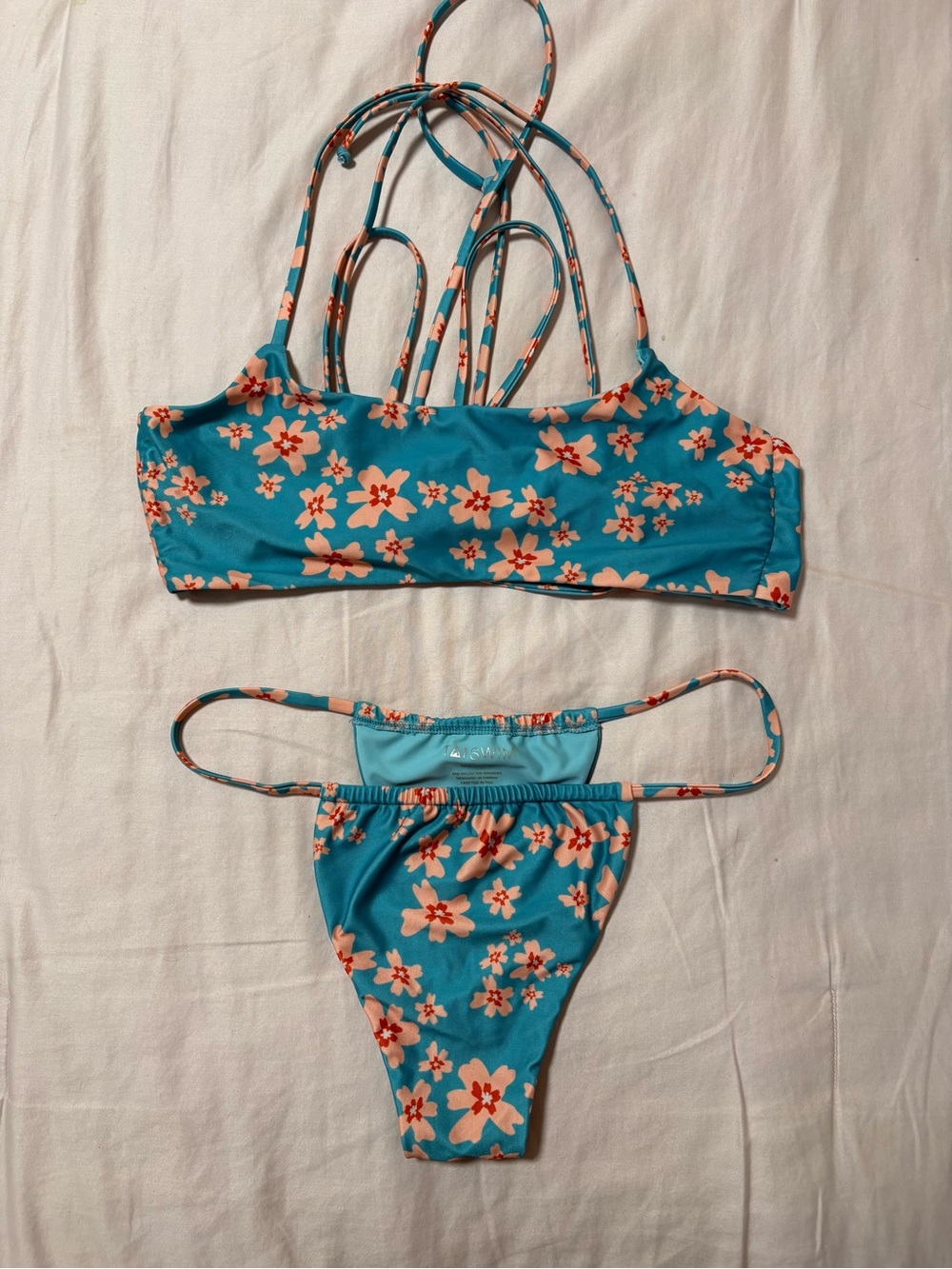 Women's Turquoise Floral Strappy Bikini Set